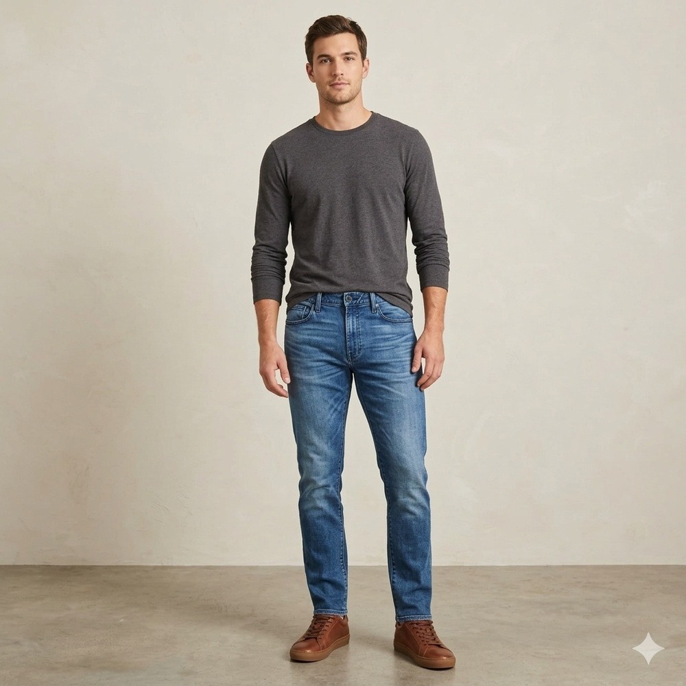 Bonobos Mens Blue Medium Wash Stretch‎ Straight Leg Jeans 35x32 BNX-201 BLW36